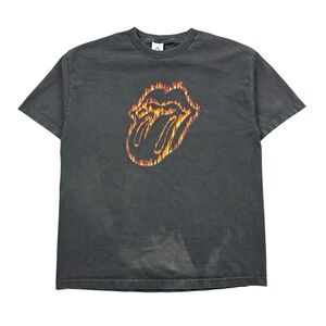 Vtg Y2K Rolling Stones Shirt Men XL Black 2003 Licks European Tour Band Tee Fade